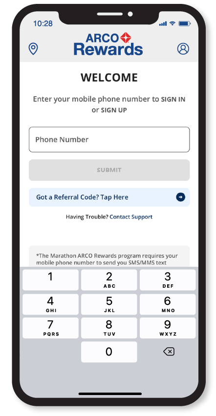 mobile screen - enter your phone numbber