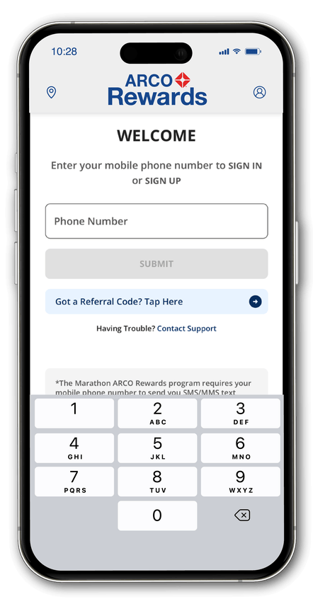 mobile screen - enter your phone numbber