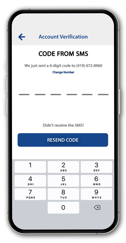 mobile screen - enter the 6 digit code
