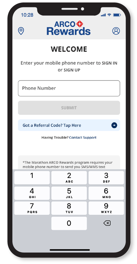 mobile screen - log into your rewards account