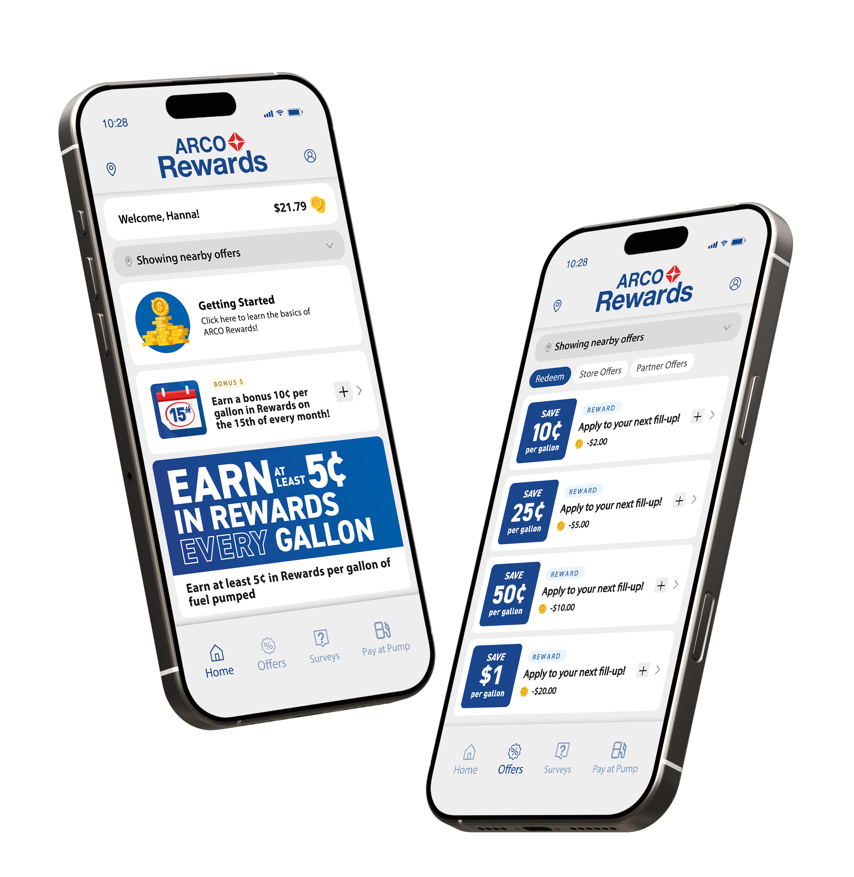 Mobile phones showing the ARCO Rewards app